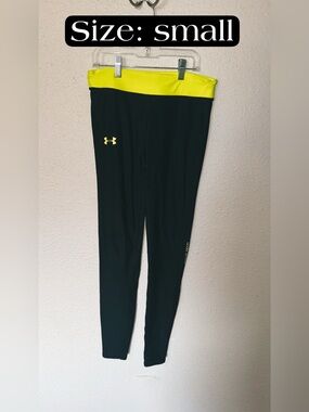 Under Armour Black Leggings with Neon Yellow Waistband and Logo